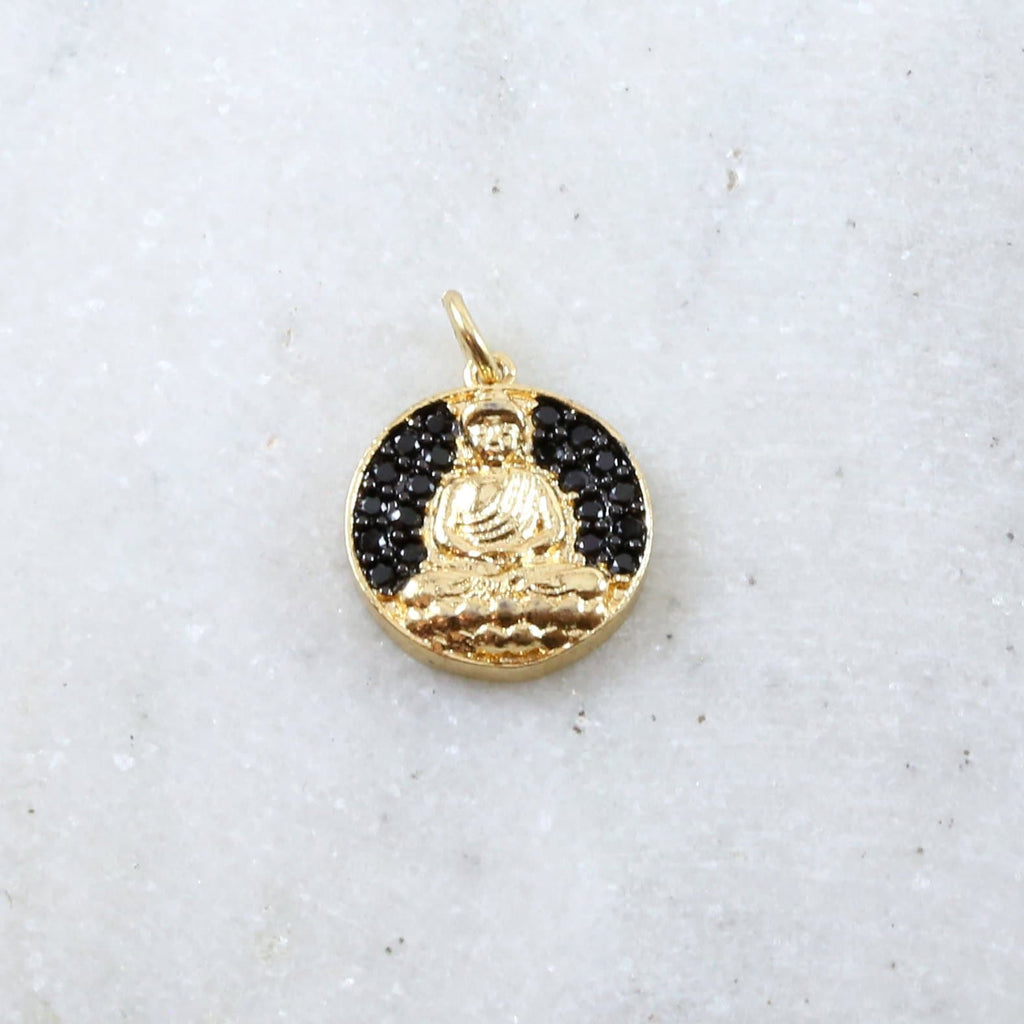 15mmx8mm Gold Plated or Rhodium Plated Coin Black CZ Pave Buddha Ohm Gold