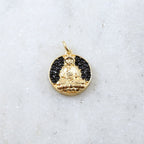 15mmx8mm Gold Plated or Rhodium Plated Coin Black CZ Pave Buddha Ohm Gold