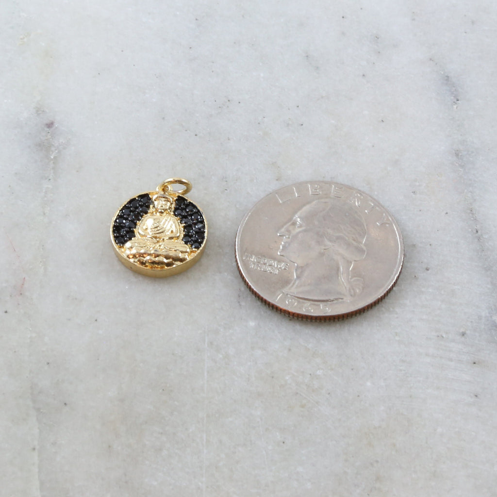 15mmx8mm Gold Plated or Rhodium Plated Coin Black CZ Pave Buddha Ohm Gold