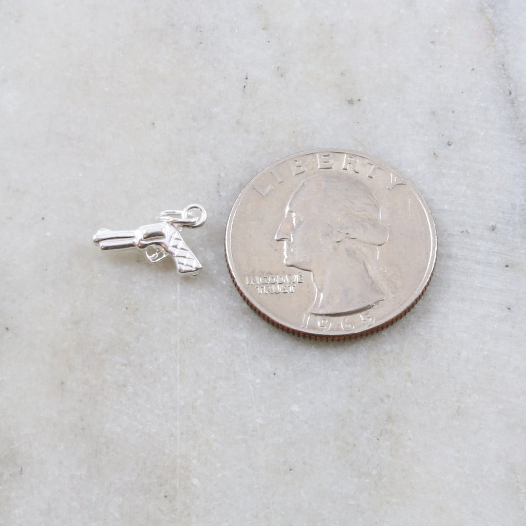 Sterling Silver Lightweight Revolver Gun Weapon Charm Police Firearm