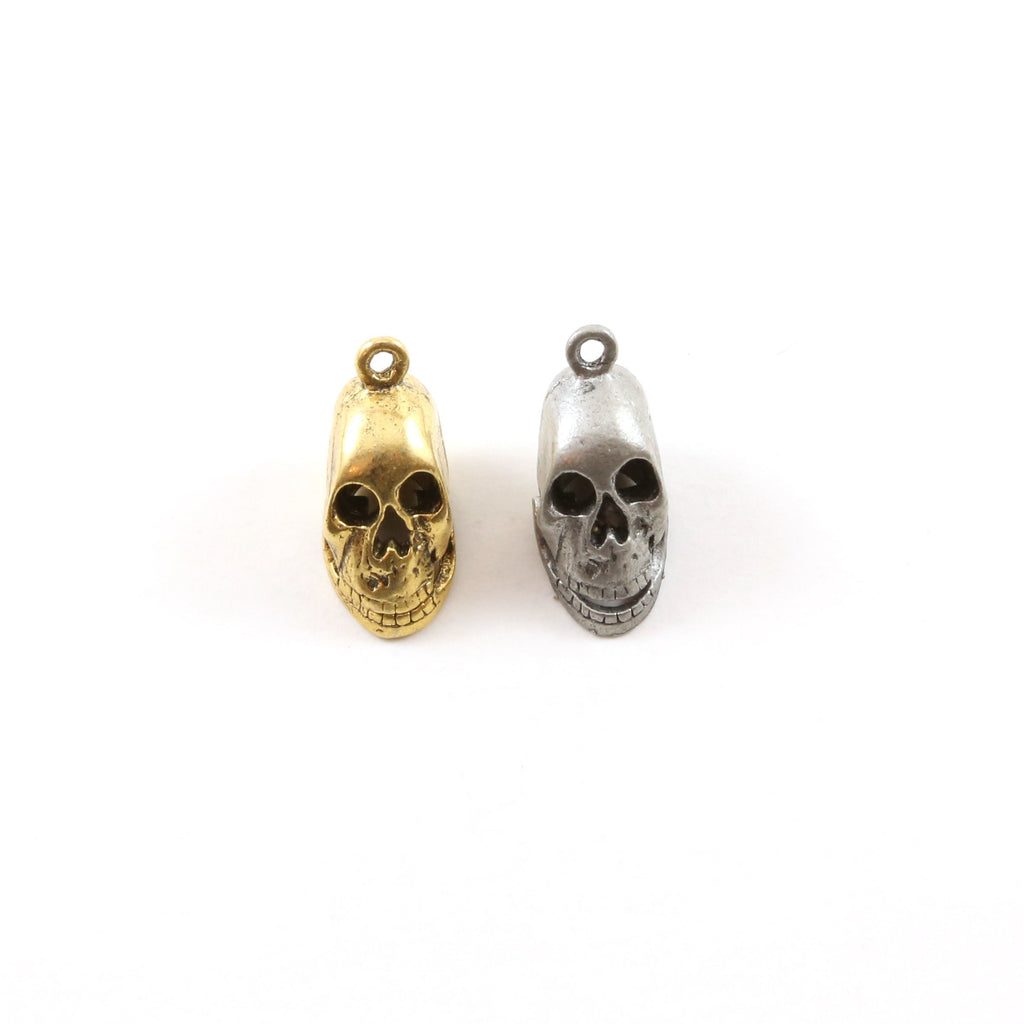 13mmx9mm Pewter Medium Open Jaw Skull Head Pendant Halloween Skeletons