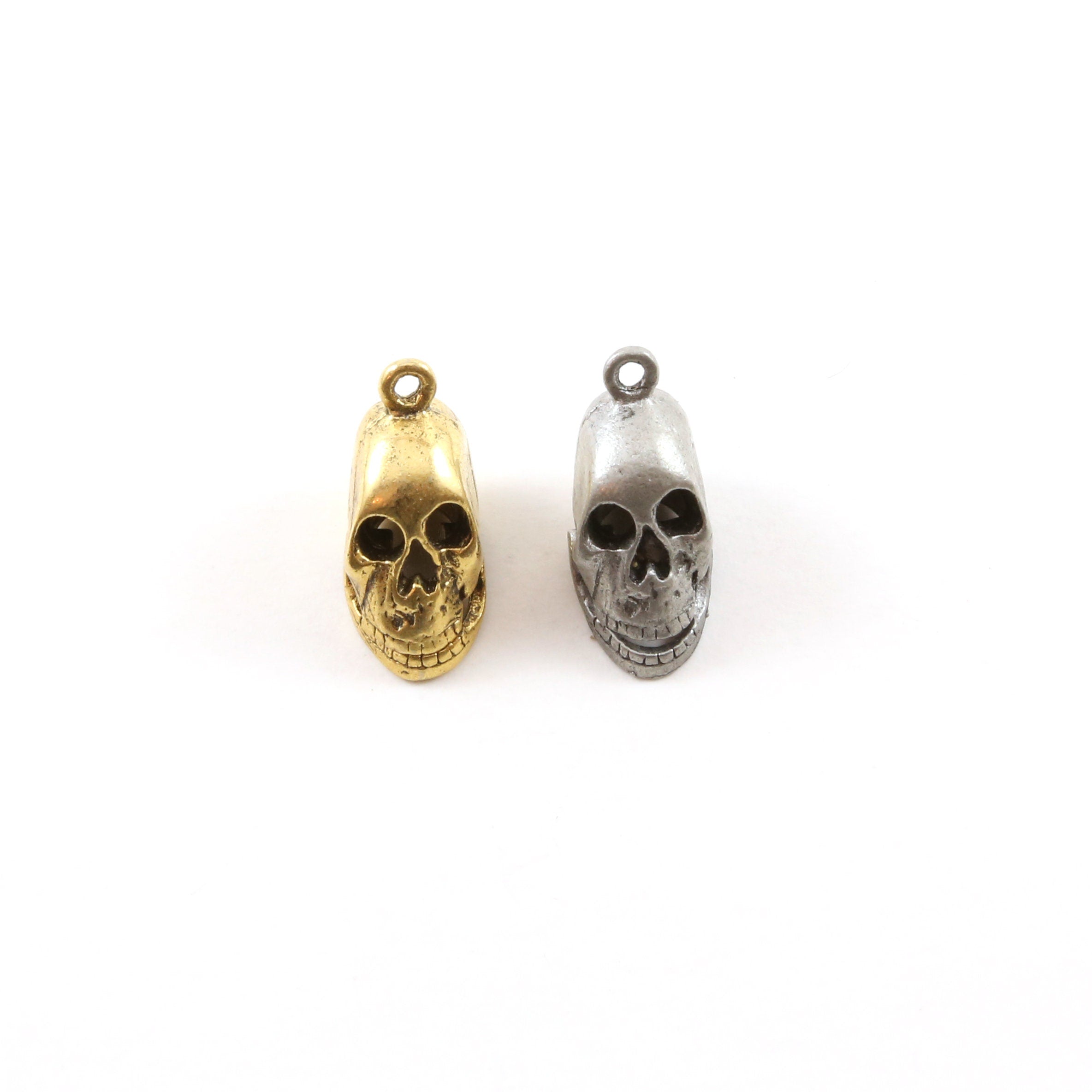 13mmx9mm Pewter Medium Open Jaw Skull Head Pendant Halloween Skeletons