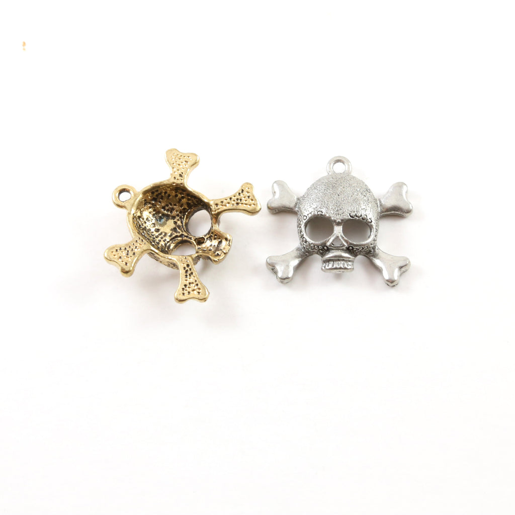 20mmx23mm Pewter Skull and Bones Cross Bones Pirate Charm Pendant
