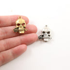 Pewter Rose in Mouth Punk Pirate Skull Charm Pendant Halloween