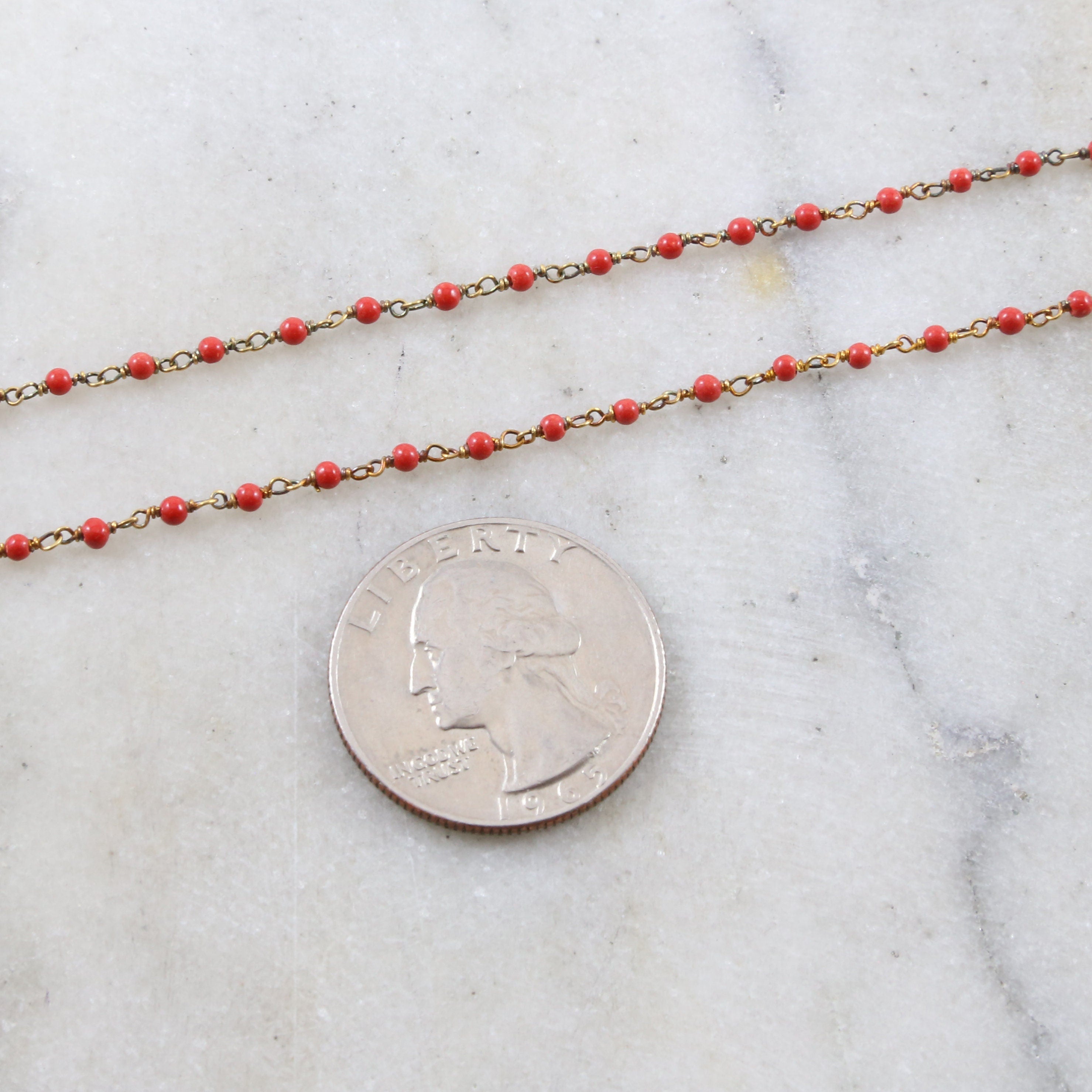 Vermeil Dainty Tiny Red Coral Beaded Wire Wrapped Chain – Sold by the Foot