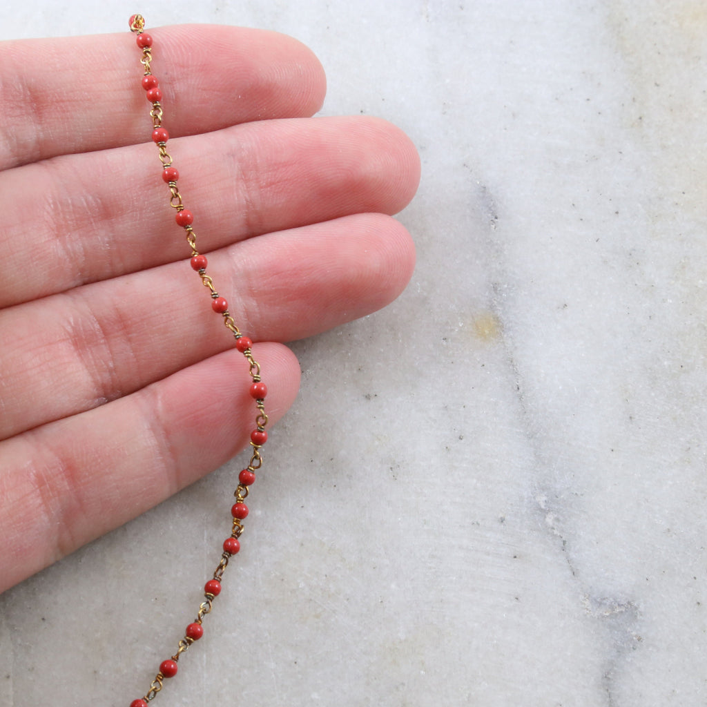 Vermeil Dainty Tiny Red Coral Beaded Wire Wrapped Chain – Sold by the Foot