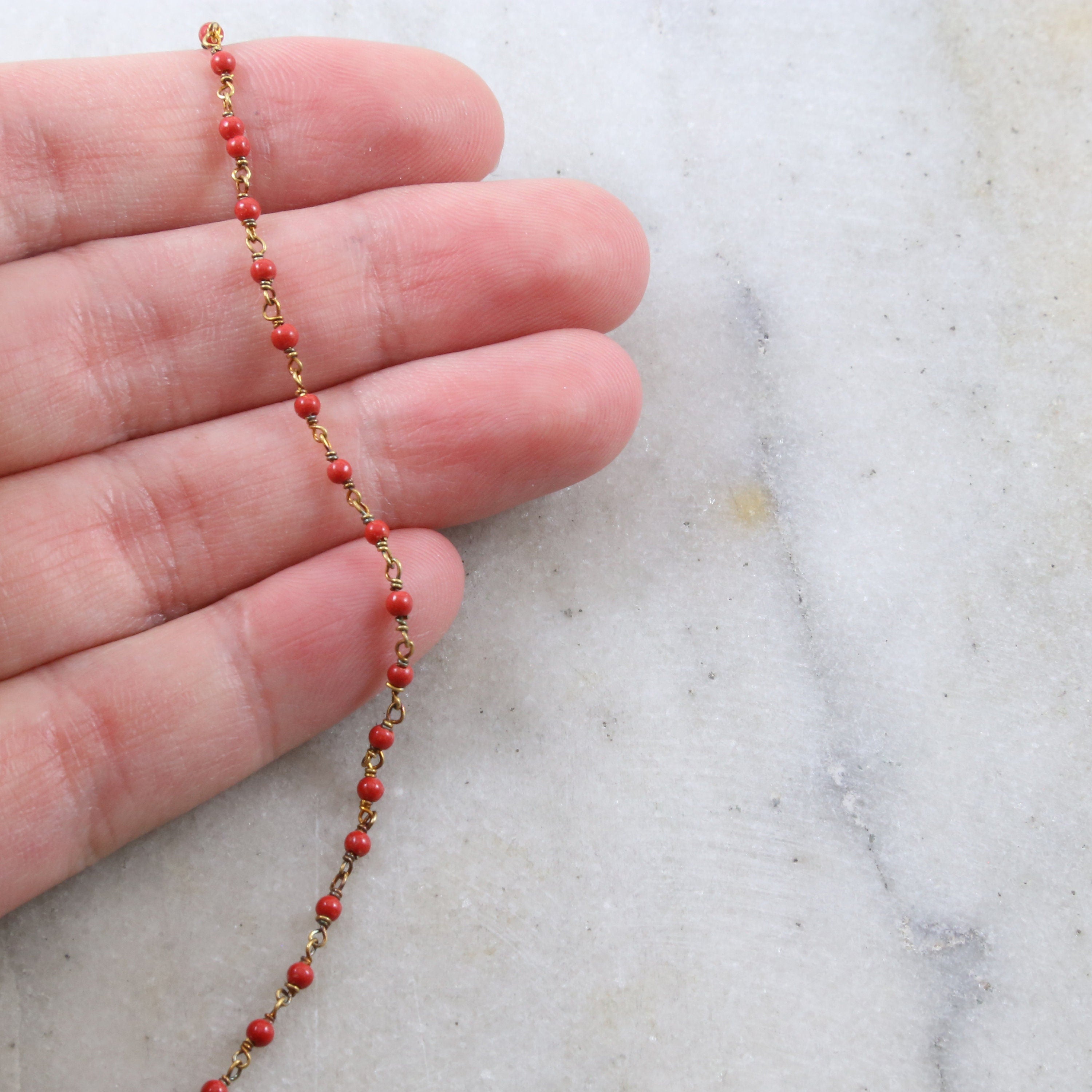 Vermeil Dainty Tiny Red Coral Beaded Wire Wrapped Chain – Sold by the Foot