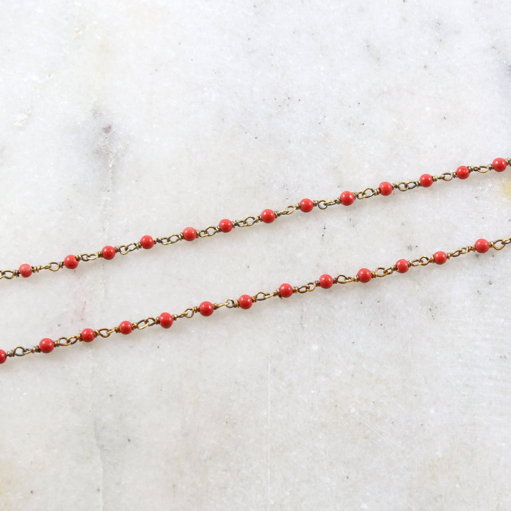 Vermeil Dainty Tiny Red Coral Beaded Wire Wrapped Chain – Sold by the Foot