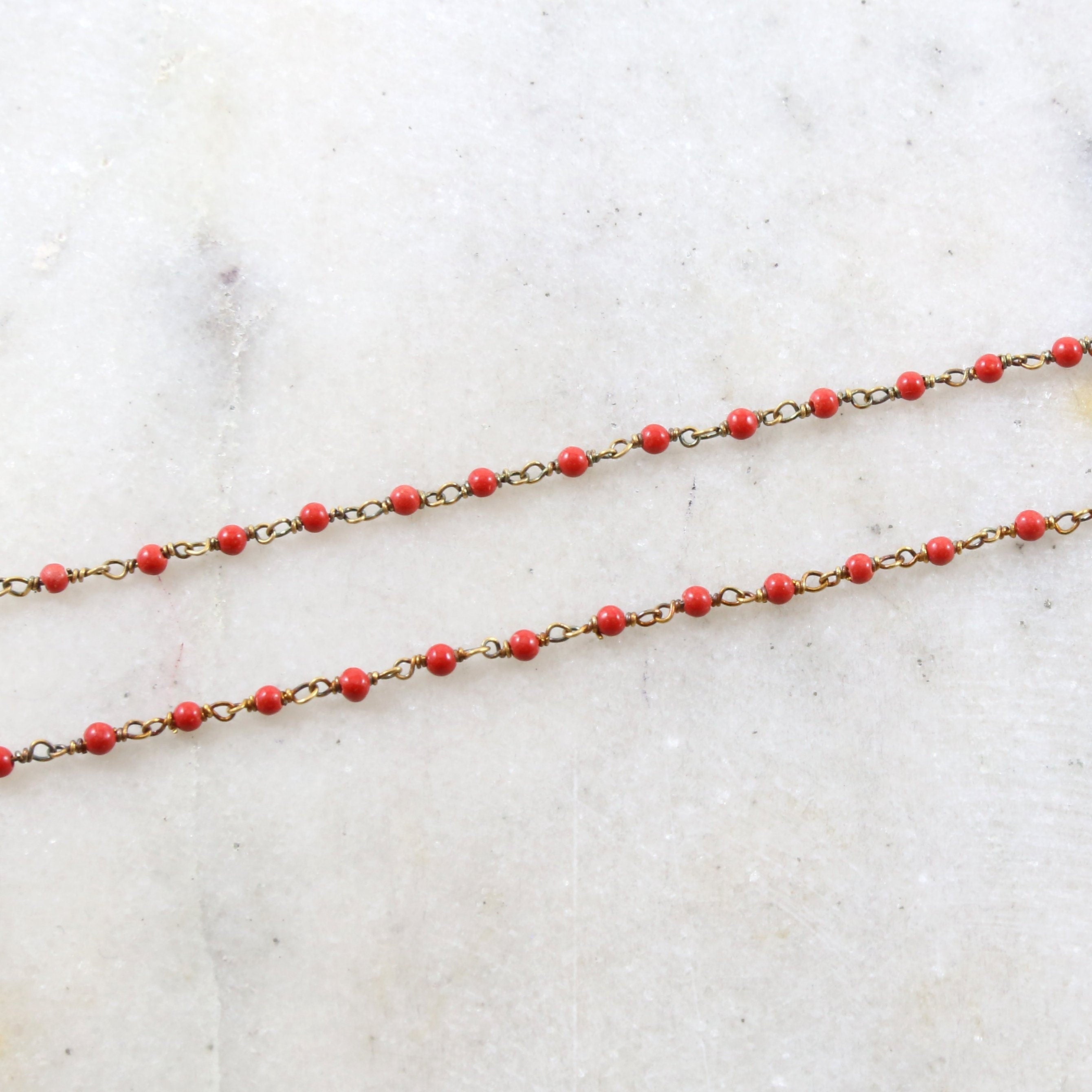 Vermeil Dainty Tiny Red Coral Beaded Wire Wrapped Chain – Sold by the Foot