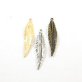 50mmx10mm Pewter Large Modern Feather Charm Necklace Pendant Matte Gold