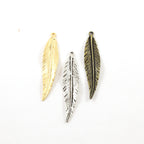 50mmx10mm Pewter Large Modern Feather Charm Necklace Pendant Matte Gold