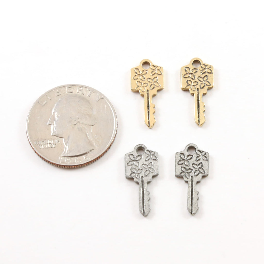 20mmx9mm Pewter Flower Daisy Key Charm Best Friend Charm Necklace (2pc)