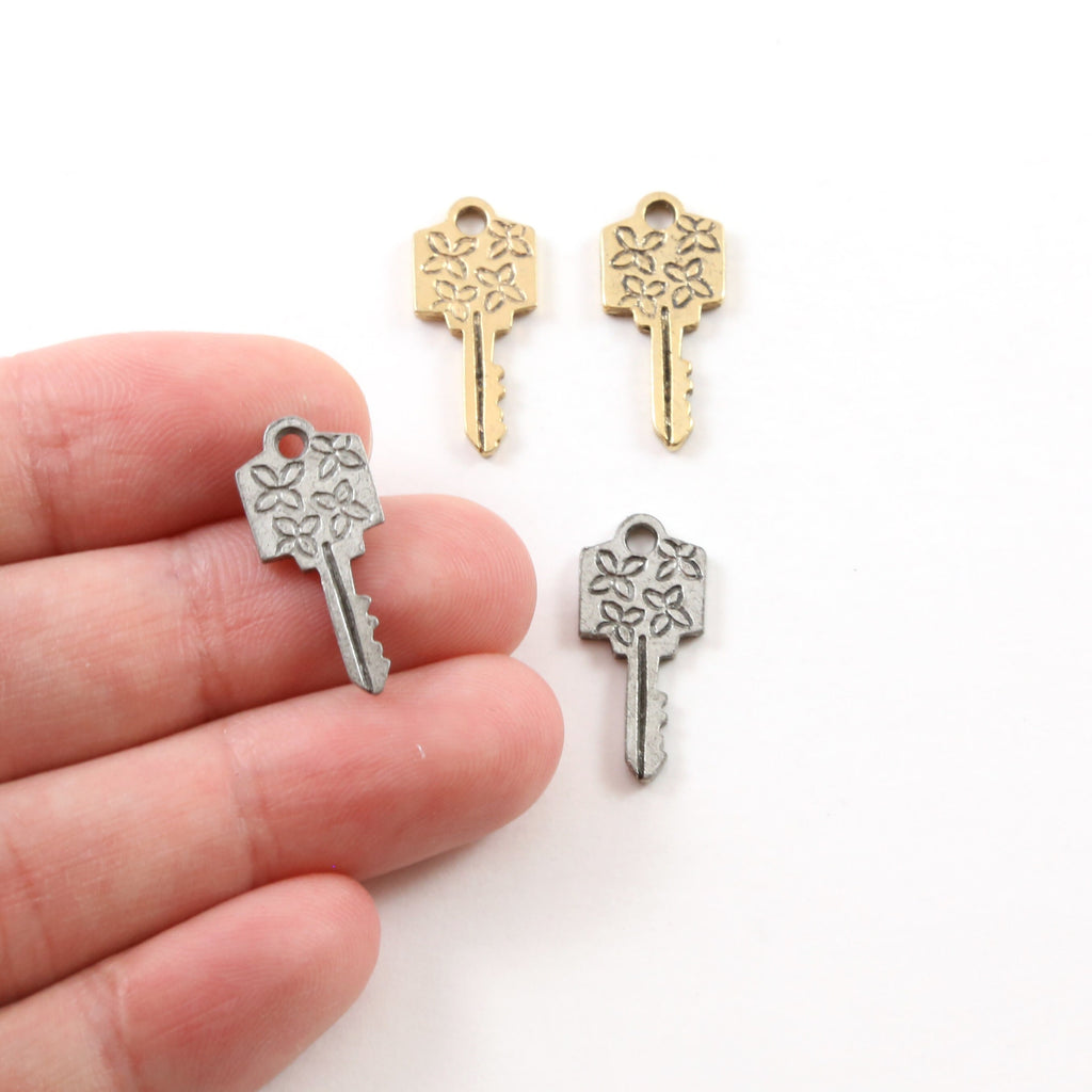 20mmx9mm Pewter Flower Daisy Key Charm Best Friend Charm Necklace (2pc)
