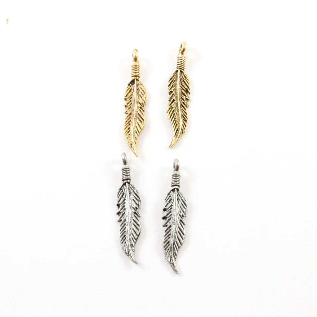 30mmx7mm Pewter Pointed Minimal Modern Feather Charm Necklace Pendant (2pc)