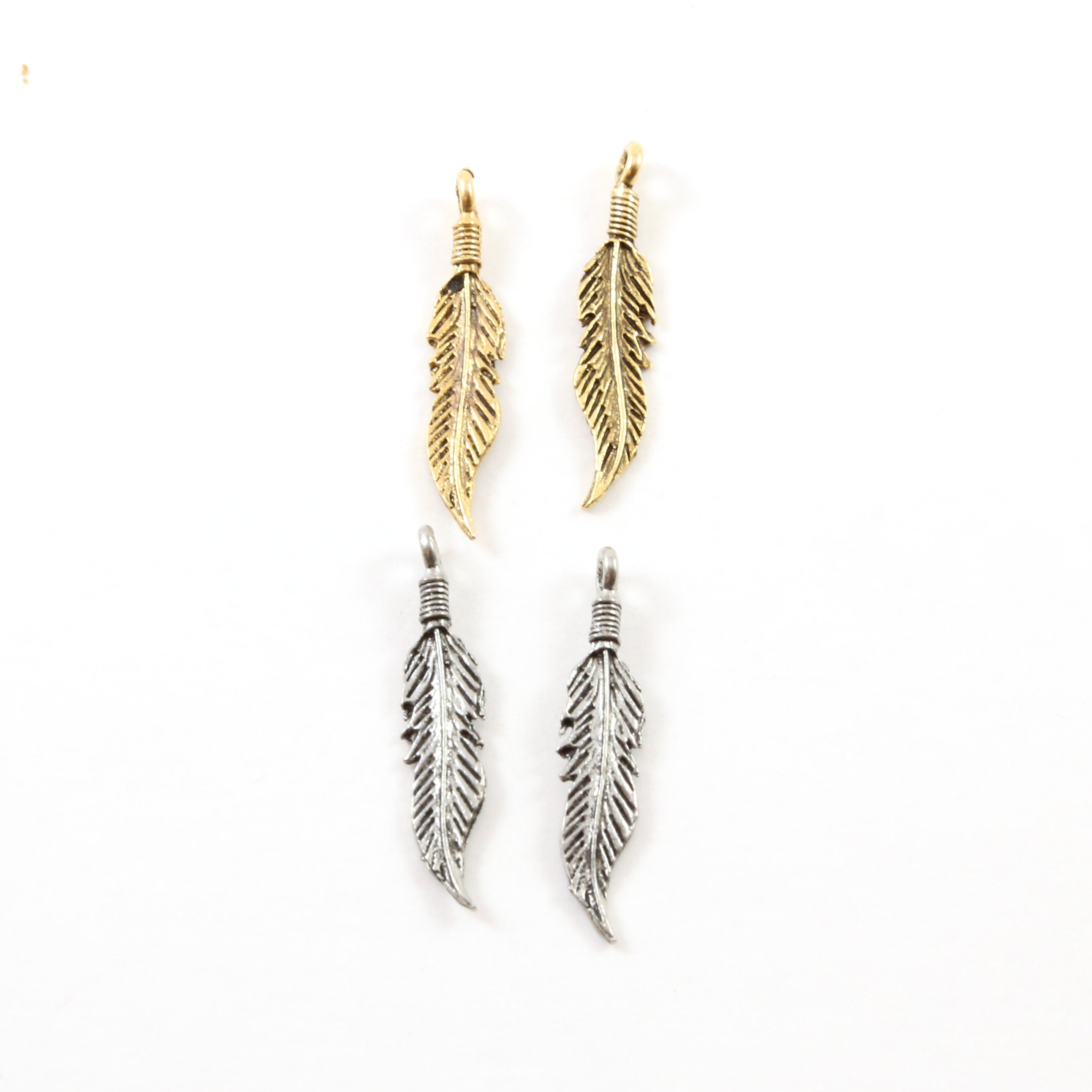 30mmx7mm Pewter Pointed Minimal Modern Feather Charm Necklace Pendant (2pc)