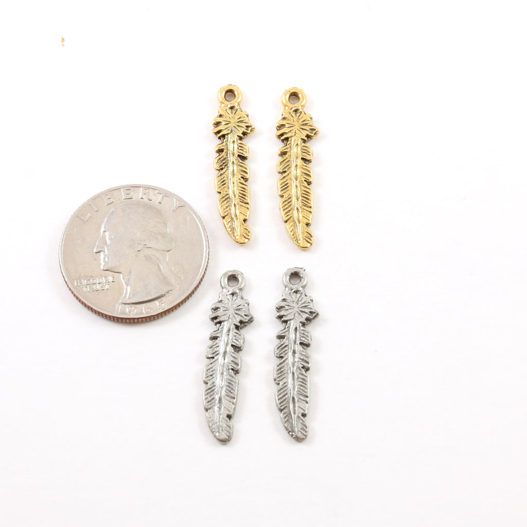 Pewter Western Feather Boho Bohemian Charm Necklace Pendant (2pc)