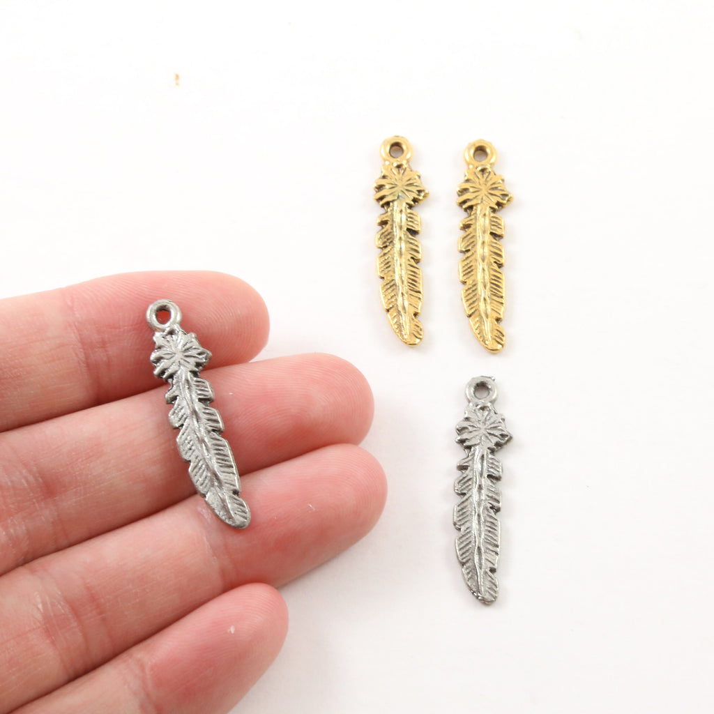 Pewter Western Feather Boho Bohemian Charm Necklace Pendant (2pc)