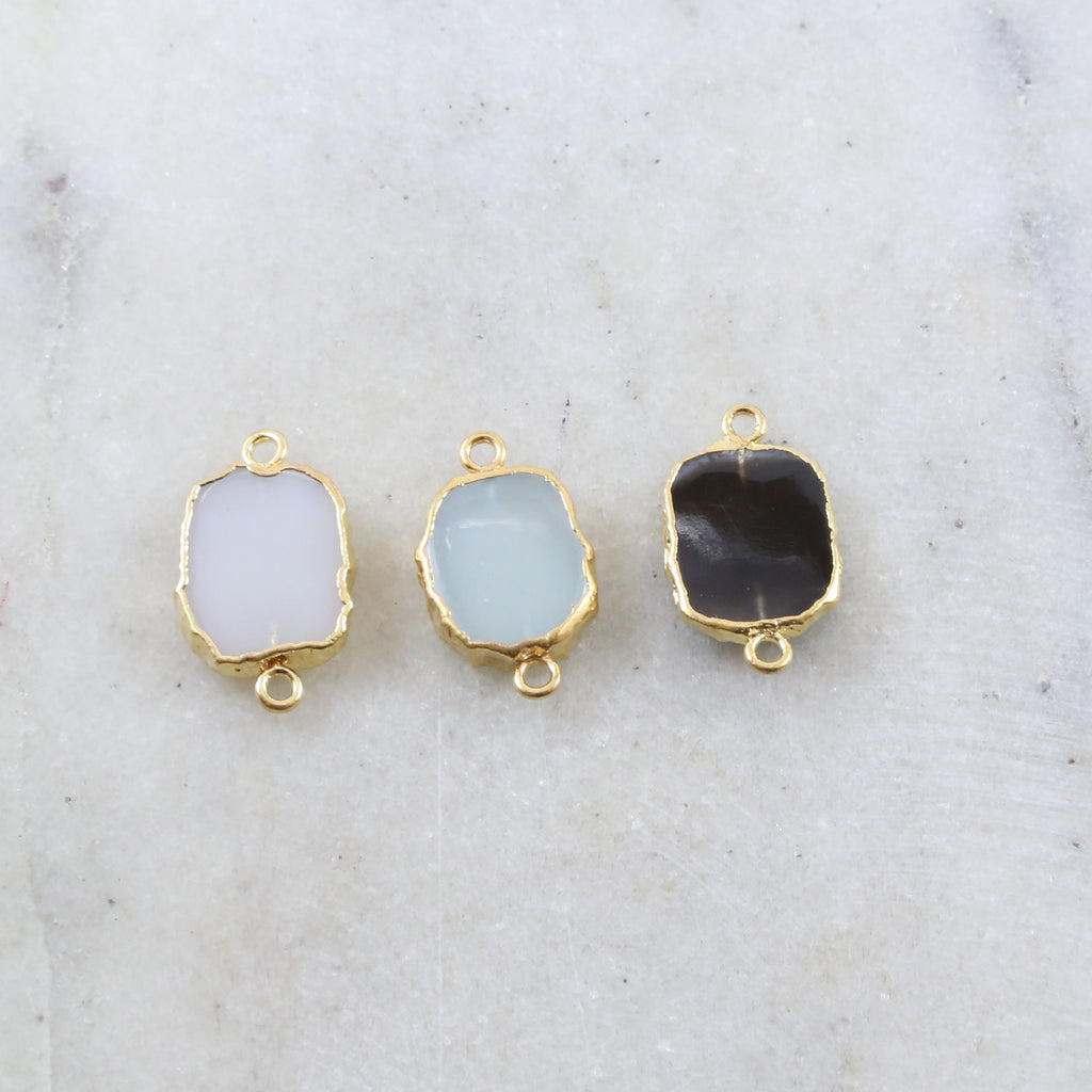 Gold Plated Sparkling Organic Shape Druzy Connector Link 2 Loops