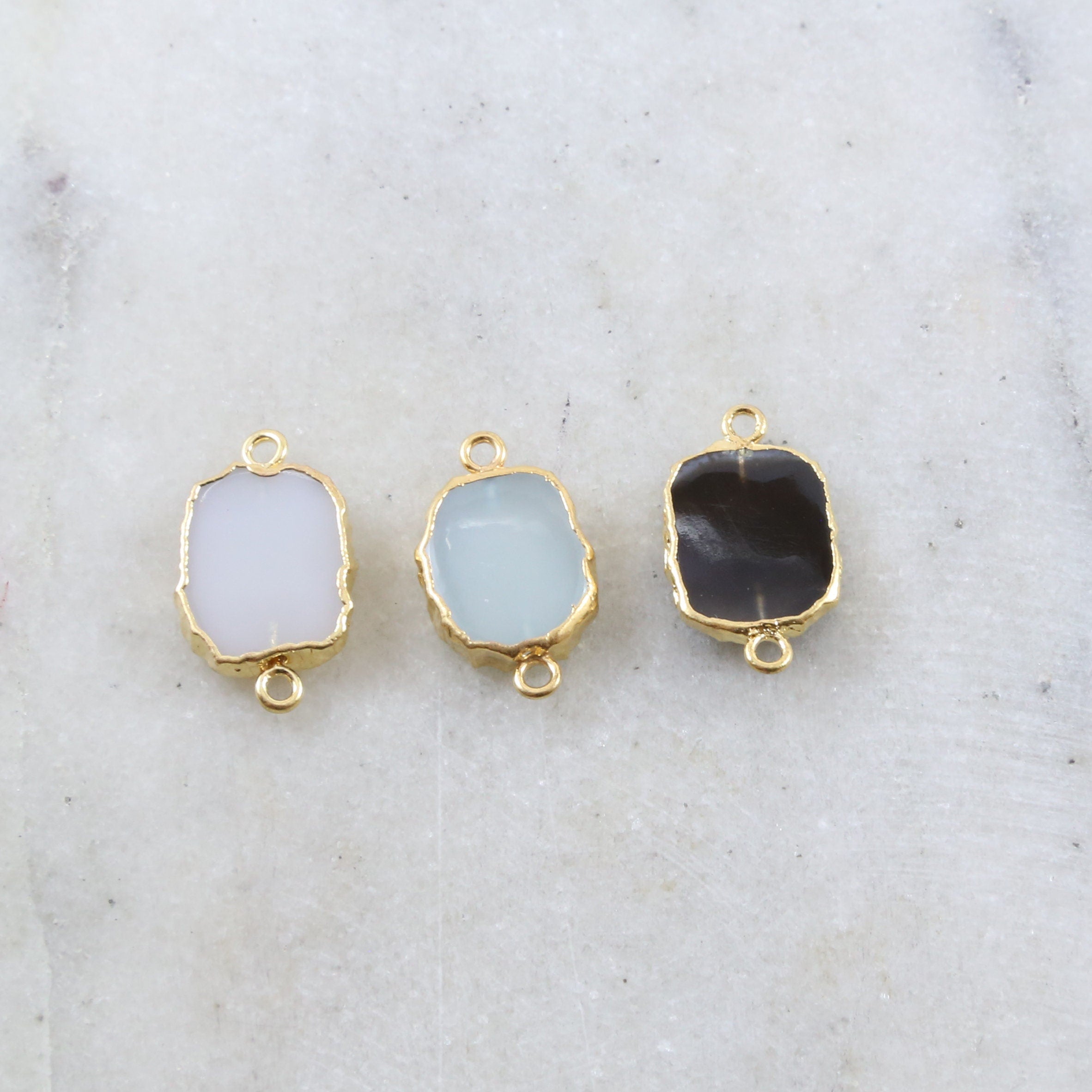 Gold Plated Sparkling Organic Shape Druzy Connector Link 2 Loops
