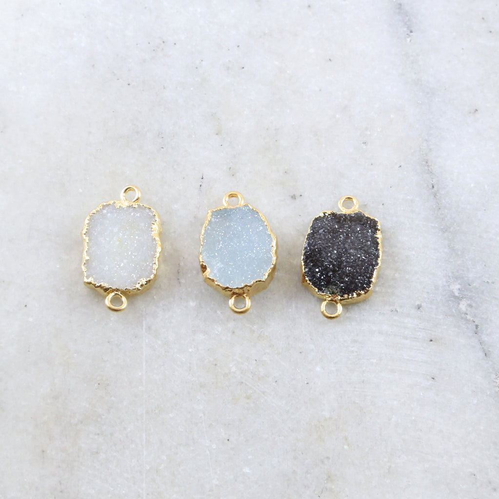 Gold Plated Sparkling Organic Shape Druzy Connector Link 2 Loops