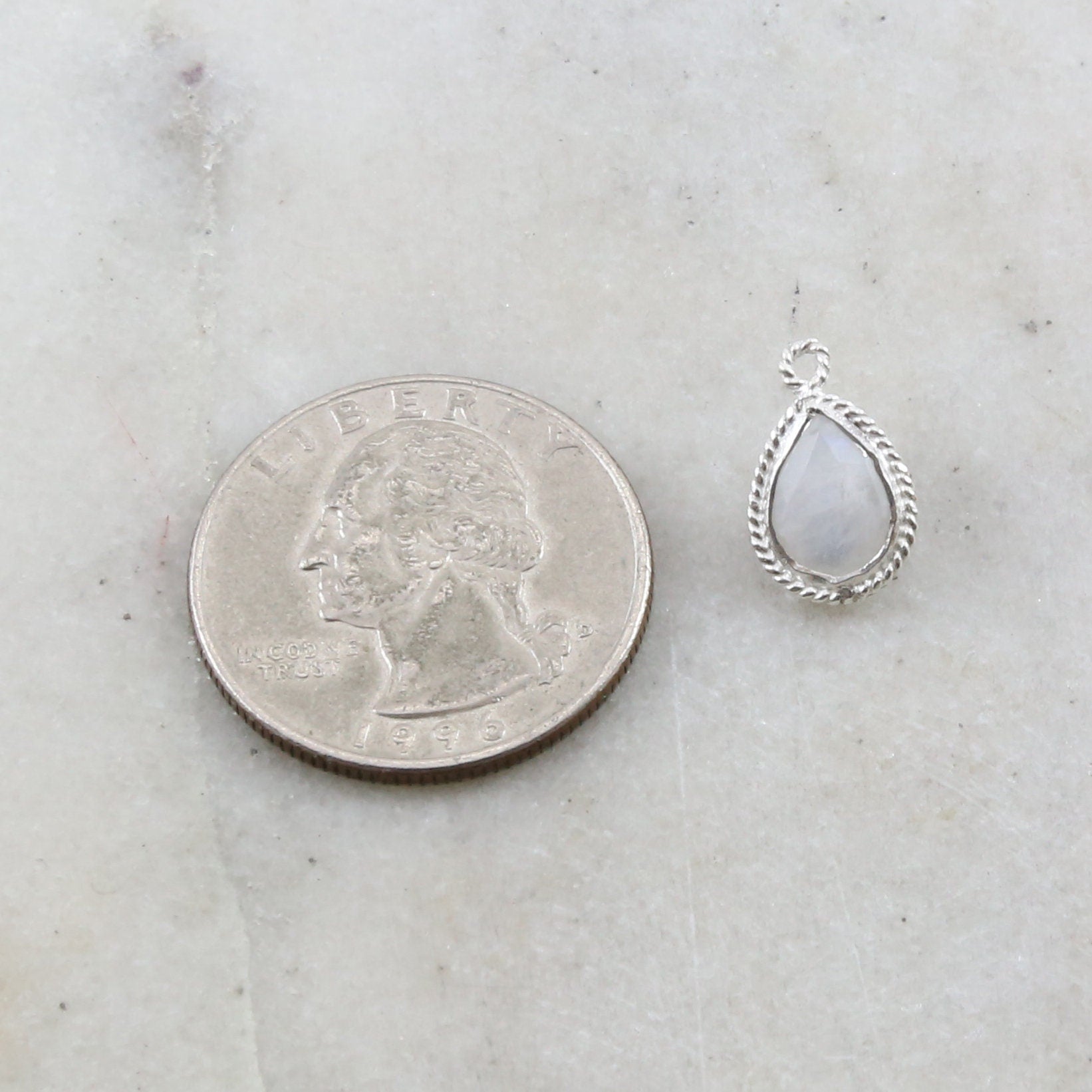 Sterling Silver Small Faceted Rainbow Moonstone Teardrop Pendant Charm