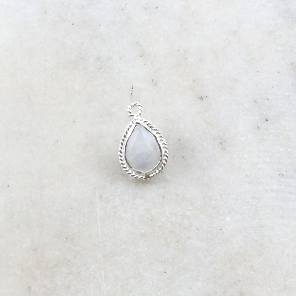 Sterling Silver Small Faceted Rainbow Moonstone Teardrop Pendant Charm