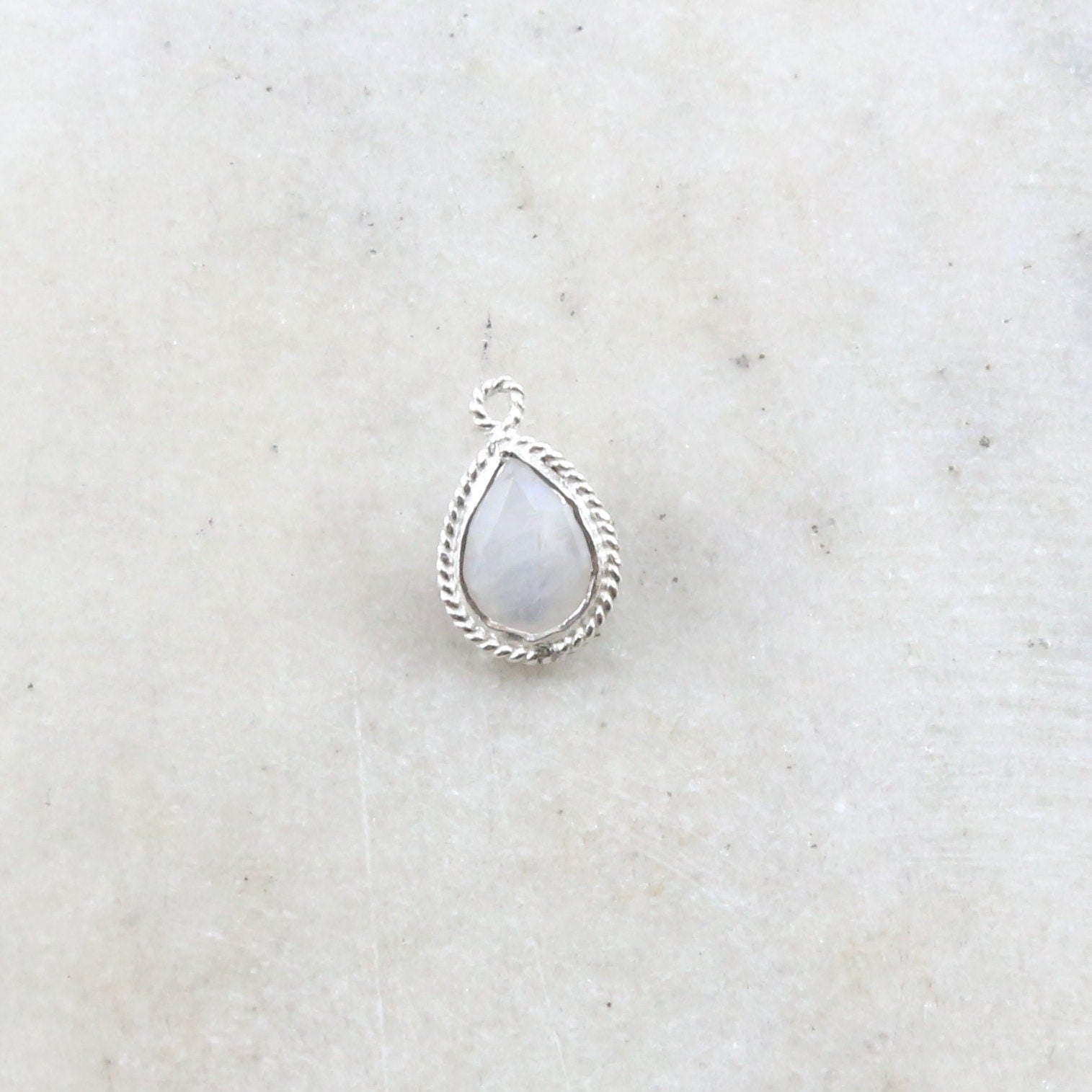 Sterling Silver Small Faceted Rainbow Moonstone Teardrop Pendant Charm