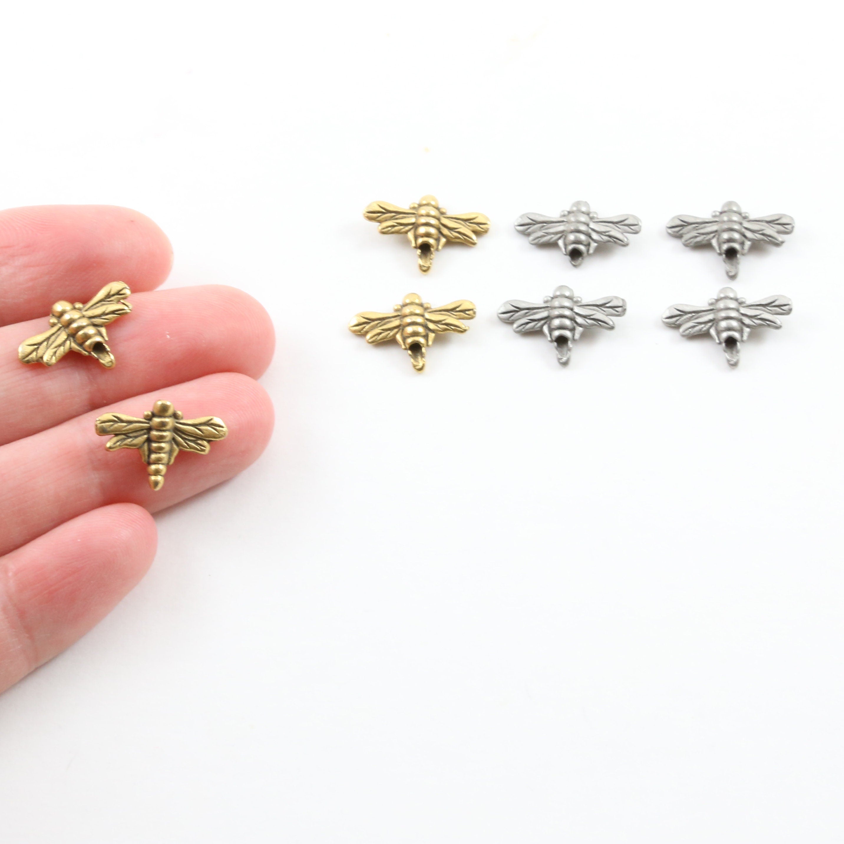 15mmx10mm Pewter Honey Bee Bead Charm Insect Nature Spring Pendant (4pc)