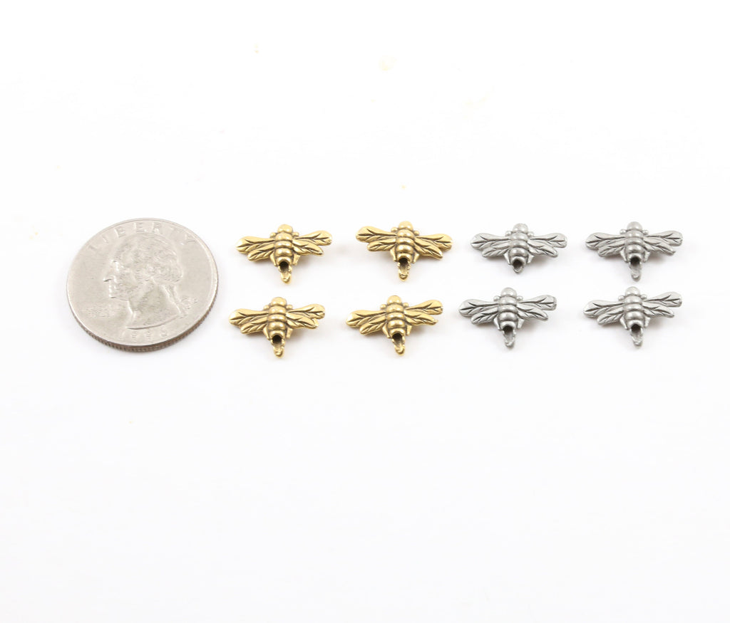 15mmx10mm Pewter Honey Bee Bead Charm Insect Nature Spring Pendant (4pc)