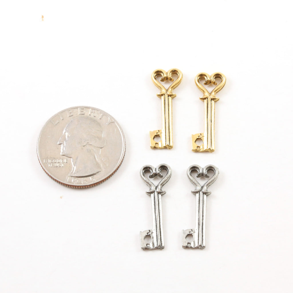 24mmx9mm Pewter Heart Skeleton Key Charm Best Friend Charm Necklace (2pc)