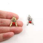 22mmx14mm Pewter Red Double Key with Chain Charm Best Friend Charm