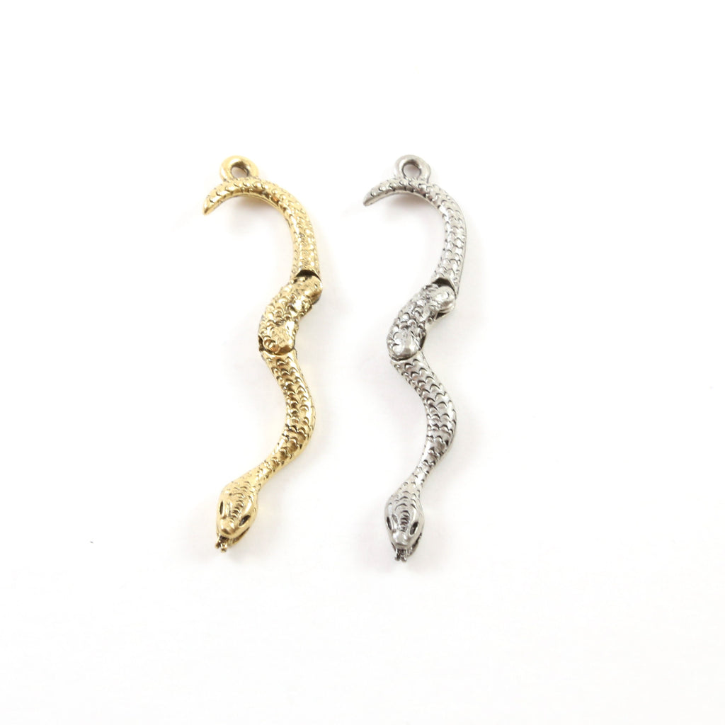 50mmx4mm Pewter Moveable Curved Snake Charm Pendant Antique Gold