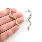 50mmx4mm Pewter Moveable Curved Snake Charm Pendant Antique Gold