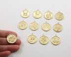22mmx19mm Gold Plated Gold Zodiac Coin Constellation Round Medallion Charms