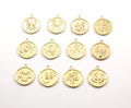 22mmx19mm Gold Plated Gold Zodiac Coin Constellation Round Medallion Charms