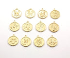 22mmx19mm Gold Plated Gold Zodiac Coin Constellation Round Medallion Charms