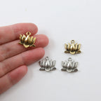 16mmx15mm Pewter Simple Lotus Charm Nature Pendant Healing Spiritual (2pc)