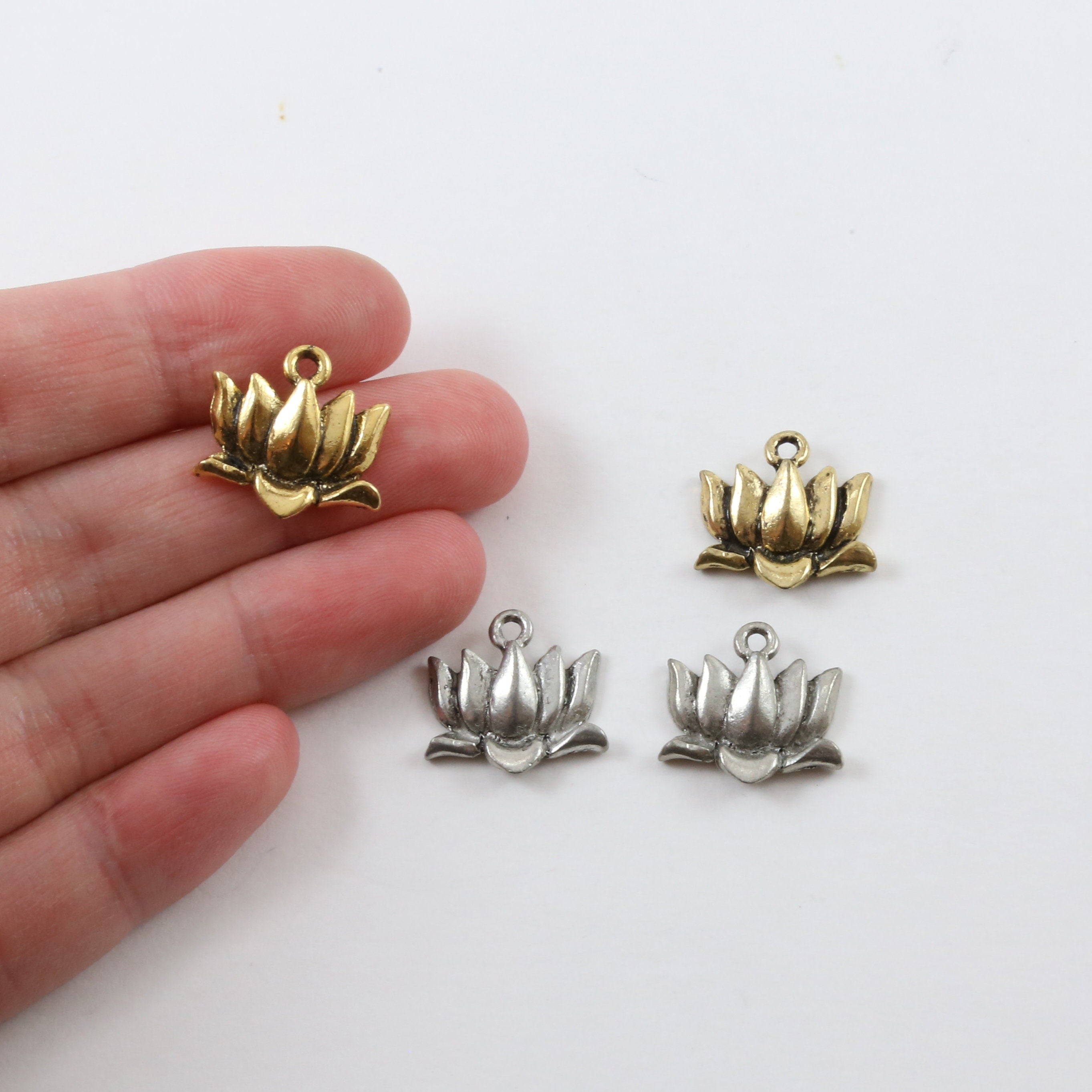 16mmx15mm Pewter Simple Lotus Charm Nature Pendant Healing Spiritual (2pc)