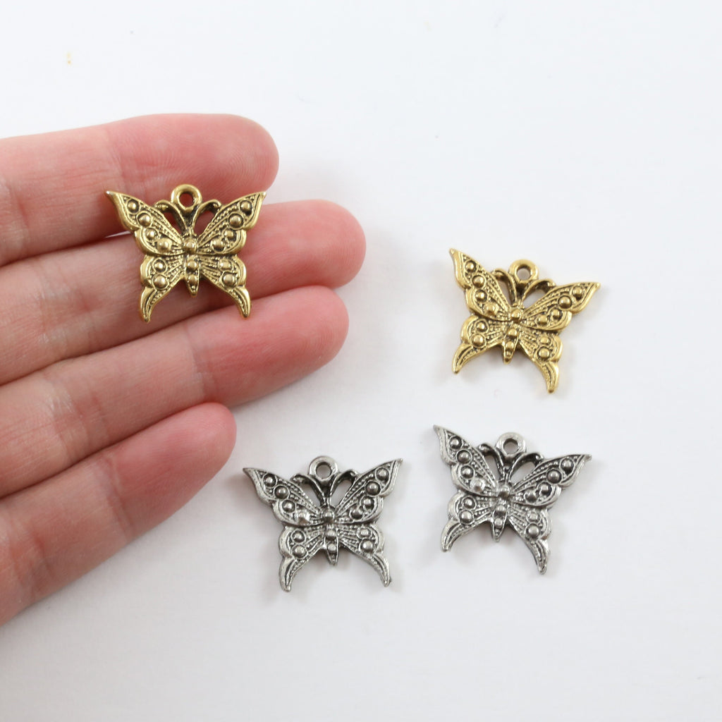 20mmx22mm Pewter Large Flying Butterfly Wings Charm Fantasy Pendant (2pc)