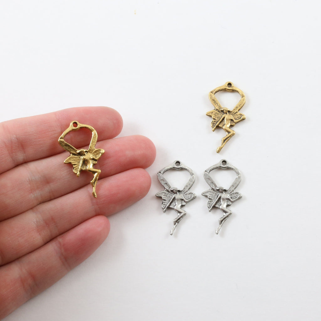 28mmx15mm Pewter Flying Fairy Wings Pixie Charm Bent Knees Fantasy (2pc)