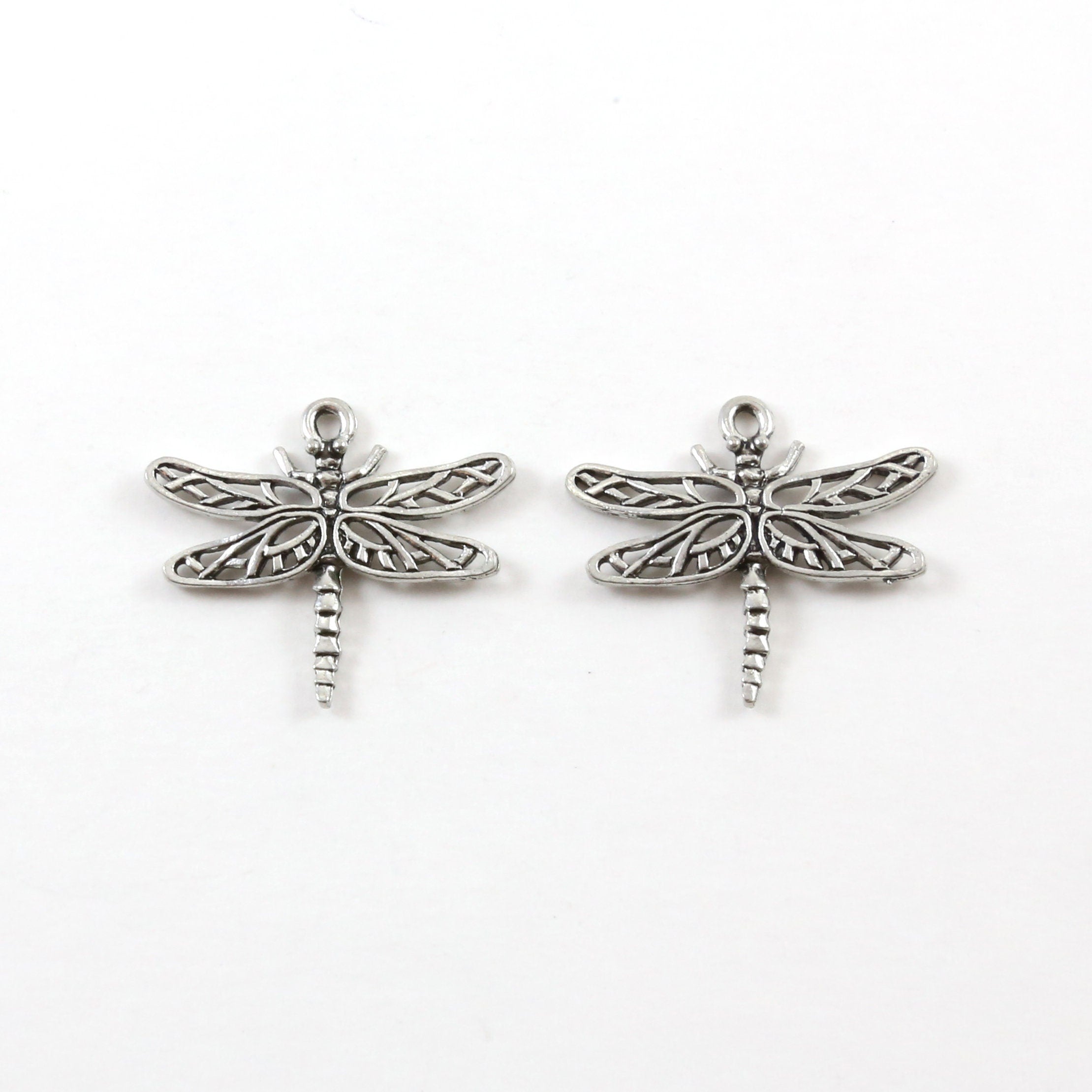 25mmx27mm Pewter Large Flying Dragonfly Wings Charm Fantasy Pendant (2pc)