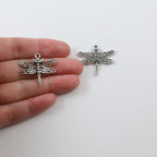25mmx27mm Pewter Large Flying Dragonfly Wings Charm Fantasy Pendant (2pc)
