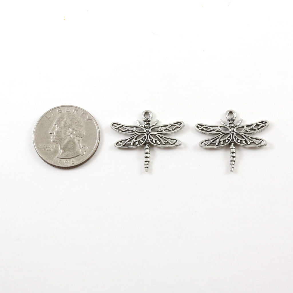 25mmx27mm Pewter Large Flying Dragonfly Wings Charm Fantasy Pendant (2pc)