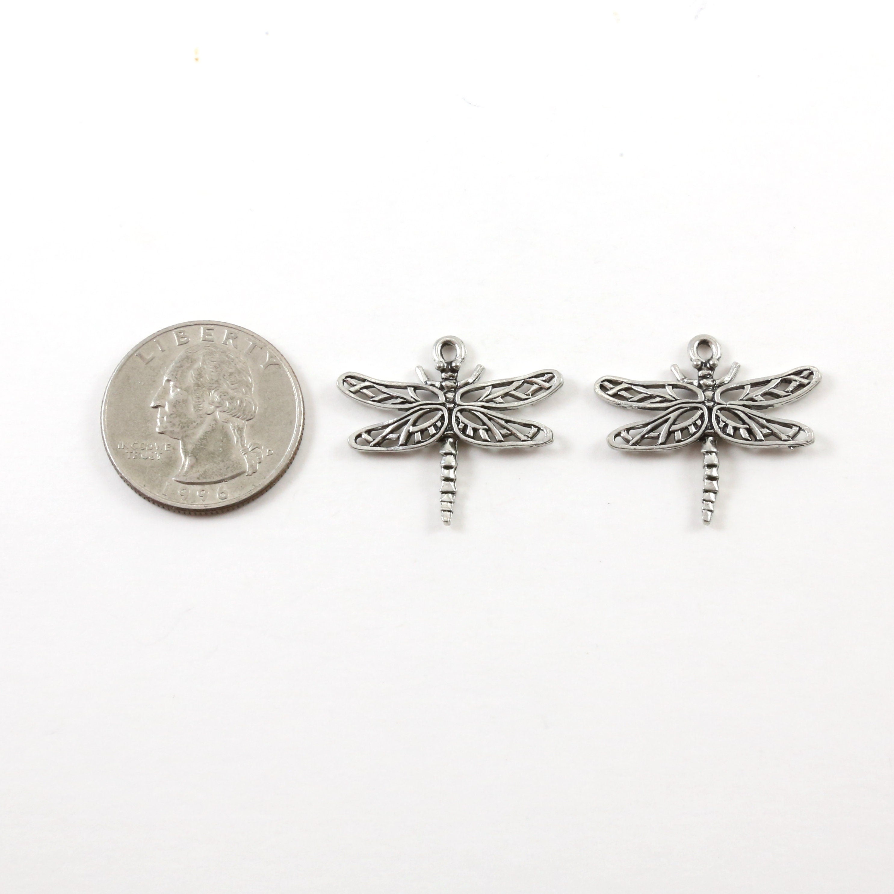 25mmx27mm Pewter Large Flying Dragonfly Wings Charm Fantasy Pendant (2pc)