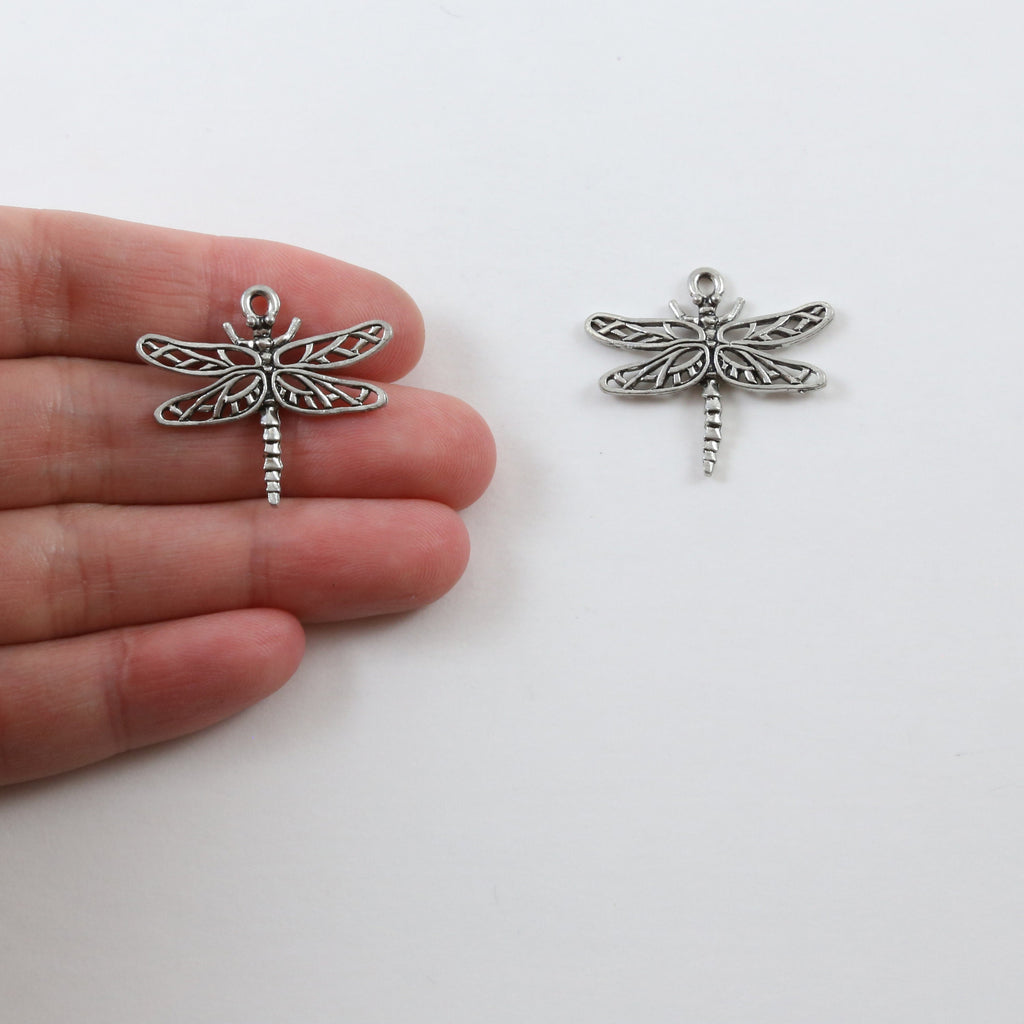 25mmx27mm Pewter Large Flying Dragonfly Wings Charm Fantasy Pendant (2pc)
