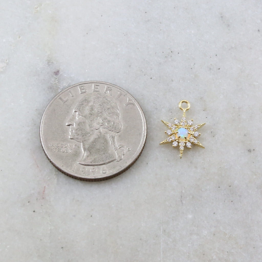 14mmx10mm Rhodium Plated Gold CZ Opal 8 Point Star Cubic Zirconia Pave Charm