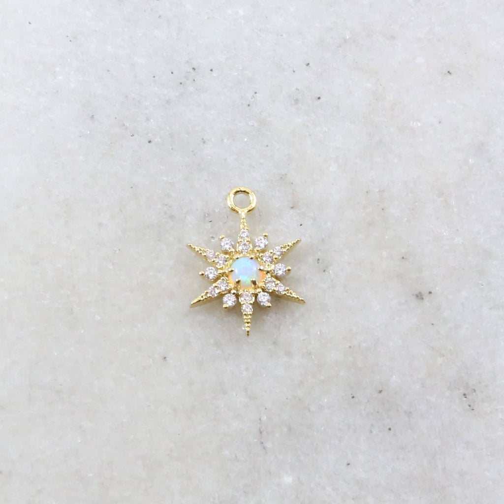 14mmx10mm Rhodium Plated Gold CZ Opal 8 Point Star Cubic Zirconia Pave Charm