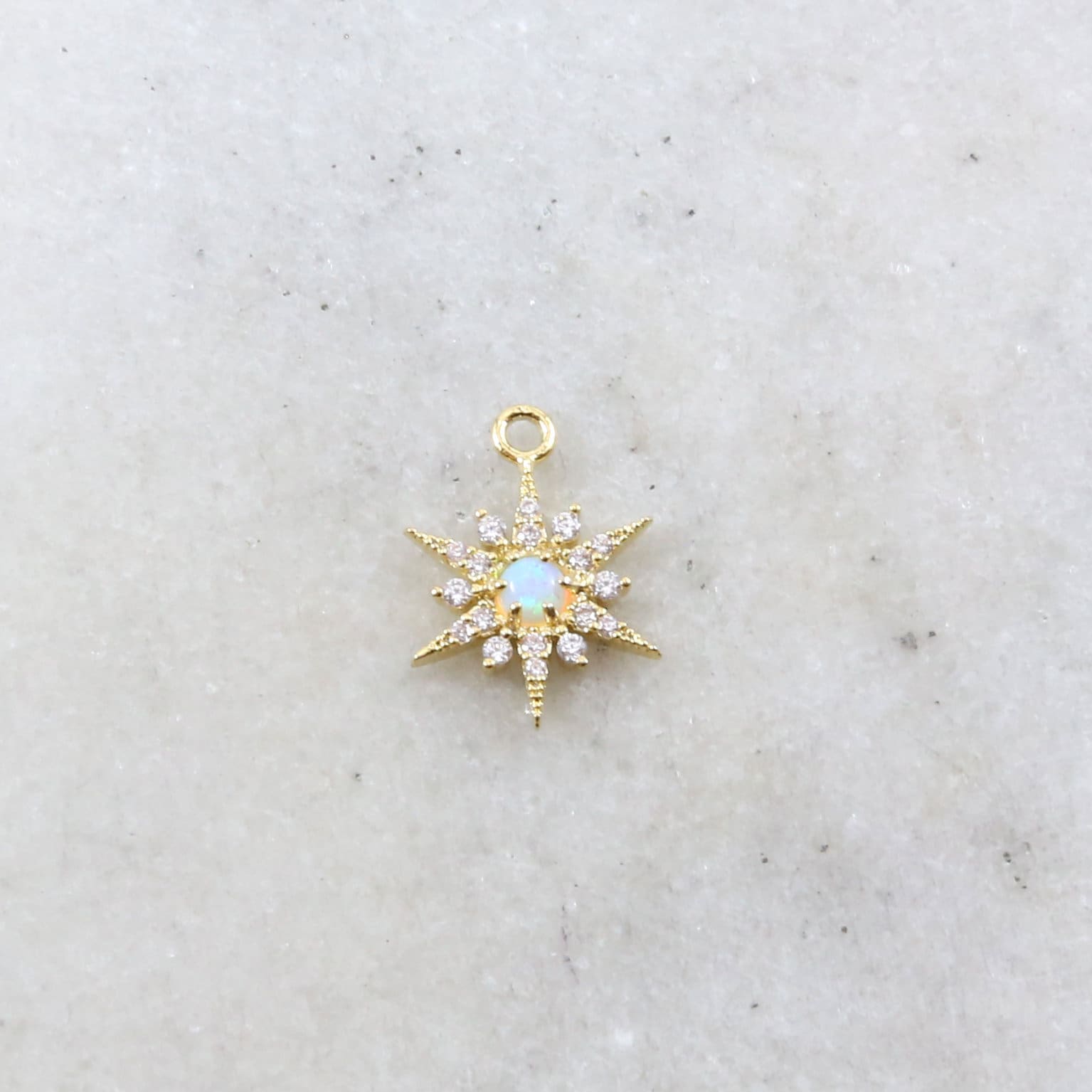 14mmx10mm Rhodium Plated Gold CZ Opal 8 Point Star Cubic Zirconia Pave Charm
