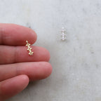 10mmx3mm Rhodium Plated Dainty Tiny CZ Trio Bar Pave CZ Small Drop Charm Cubic