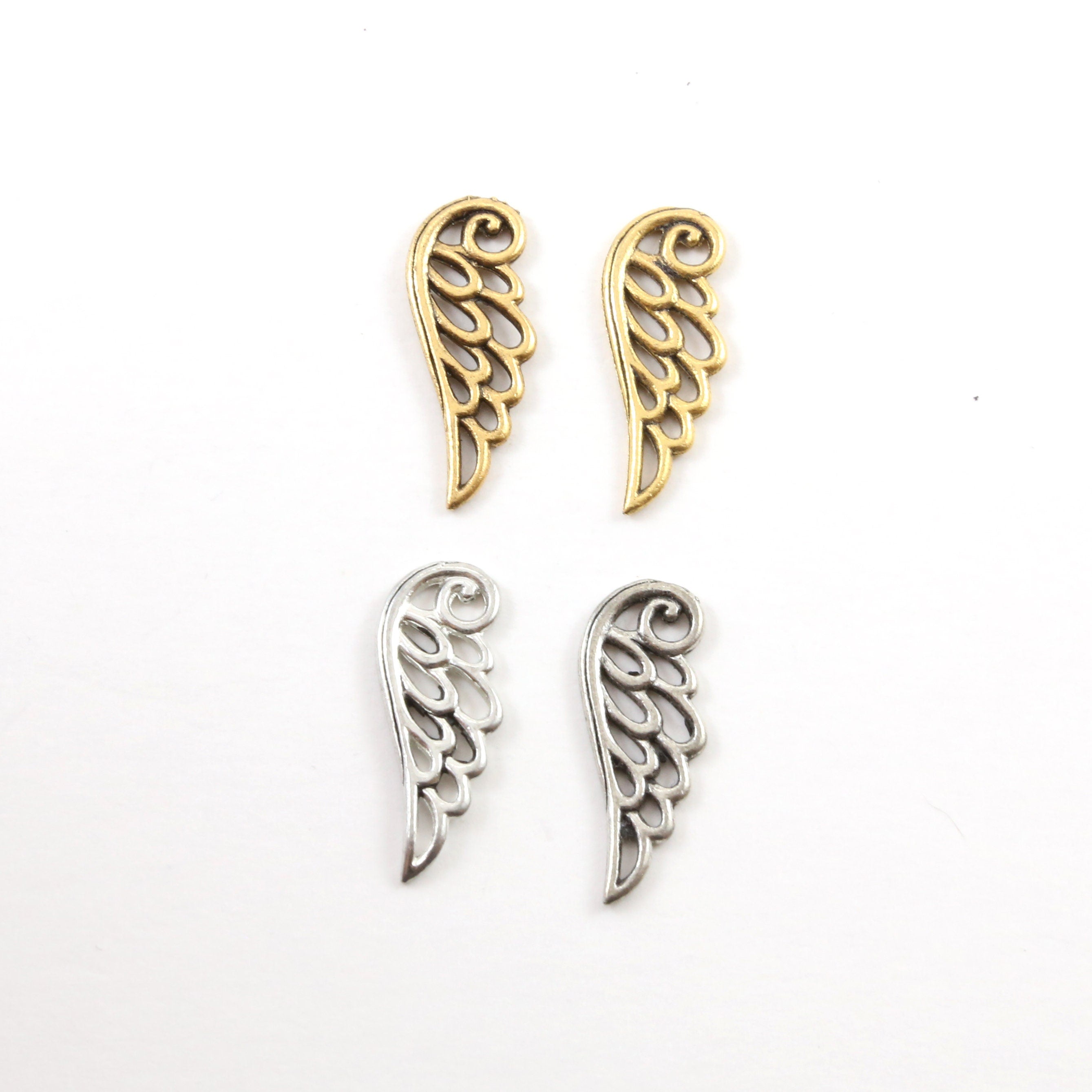 25mmx8mm Pewter Large Outline Double Sided Whimsical Angel Wing Charm (2pc)